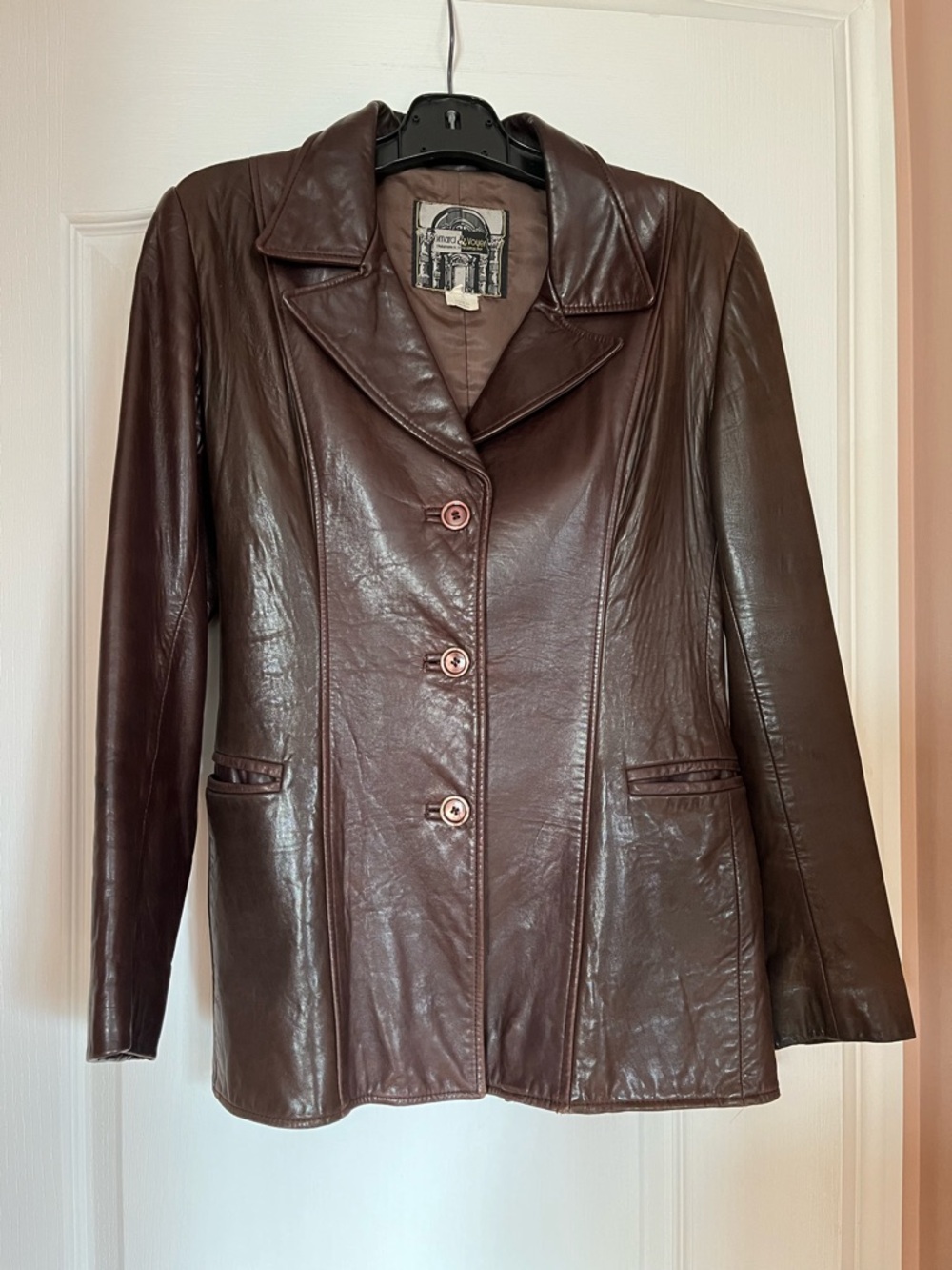 Vintage - Women's Dark Brown Leather Button-Front Jacket by